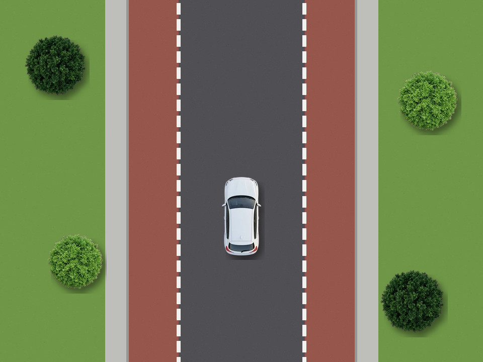 On a central-lane road, drive in the middle lane between the two broken lines. You may go onto the side lanes only briefly, for example to meet oncoming traffic.