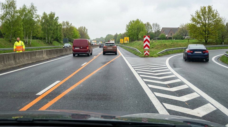 Orange lines and white lines together: follow the orange ones.
